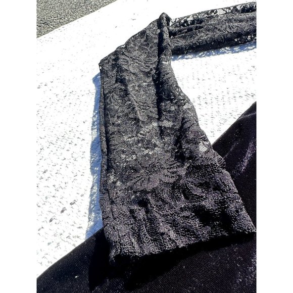 Emerald Sundae Dress Large Black Velour Floral Long Sleeve Mini Junior Womens - Picture 6 of 9